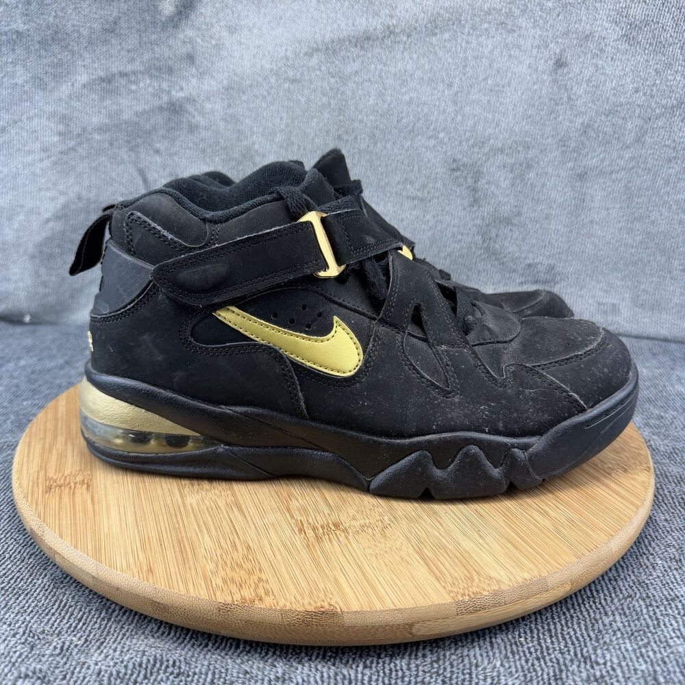 Nike Air Shoes Mens Size 8 Black Gold Suede Strap Basketball Sneakers AJ7922-001